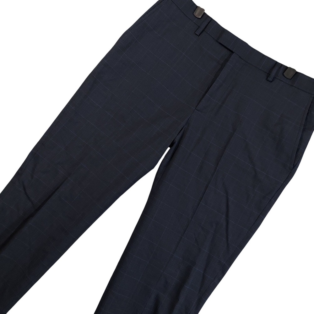 Banana Republic Dress Pants Mens 33x30 Navy Blue Plaid Slim Fit Wool Blend